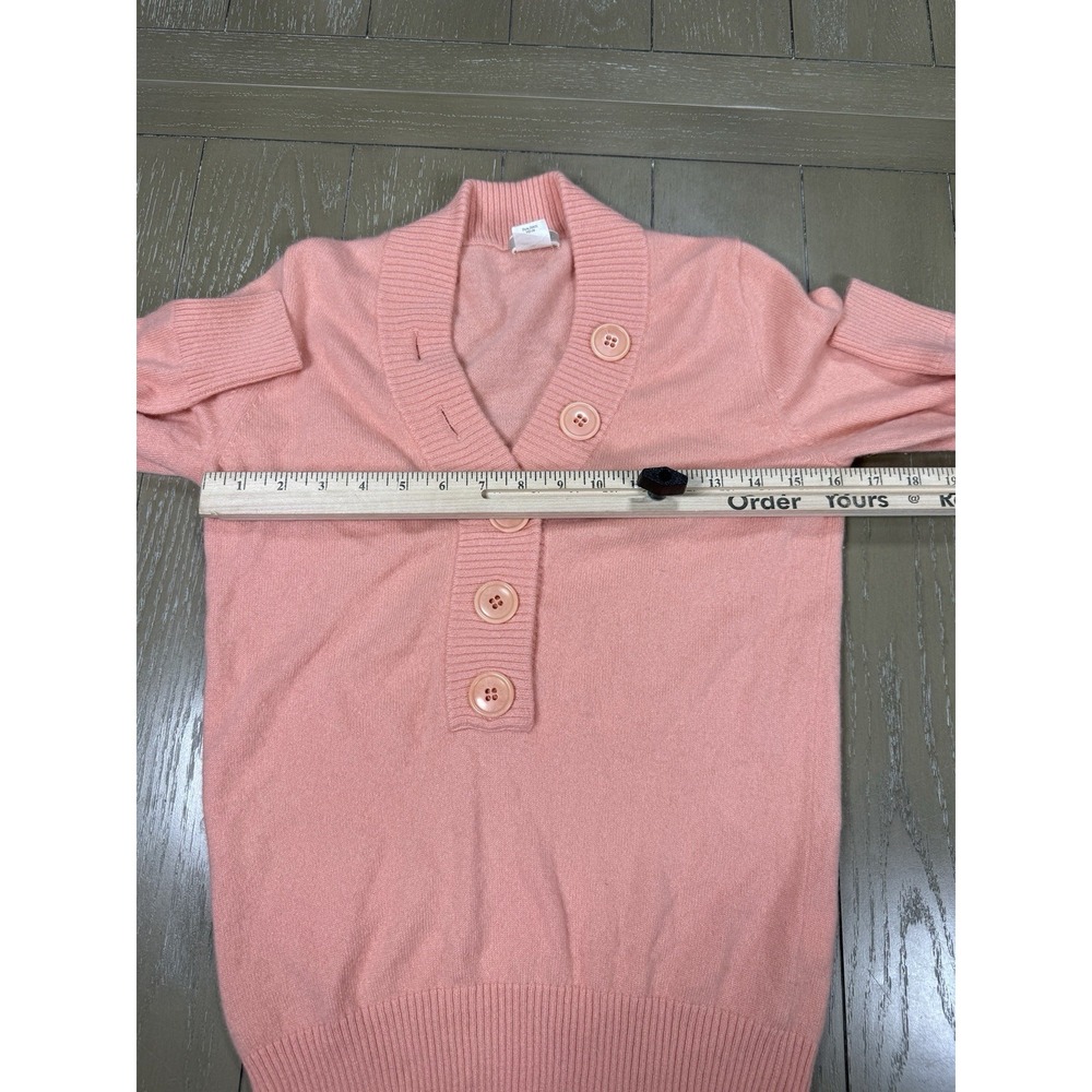 J Crew Cashmere Sweater Henley Medium Pink Y2K Retro Soft Preppy Classic - Picture 6 of 8